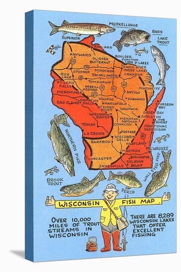 Fishing Map of Wisconsin-null-Stretched Canvas