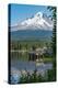 Fishing on Trillium Lake with Mount Hood, part of the Cascade Range, reflected in the still waters,-Martin Child-Premier Image Canvas