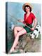Fishing Pin-Up and Dog c1940s-Walt Otto-Stretched Canvas