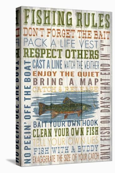 Fishing Rules - Barnwood Painting-Lantern Press-Stretched Canvas