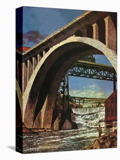 "Fishing Under Bridge," June 12, 1948-John Atherton-Premier Image Canvas