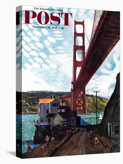 "Fishing Under the Golden Gate" Saturday Evening Post Cover, November 16, 1957-John Falter-Premier Image Canvas