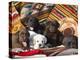 Five Labrador Retriever Puppies of All Colors on Southwestern Blankets-Zandria Muench Beraldo-Premier Image Canvas