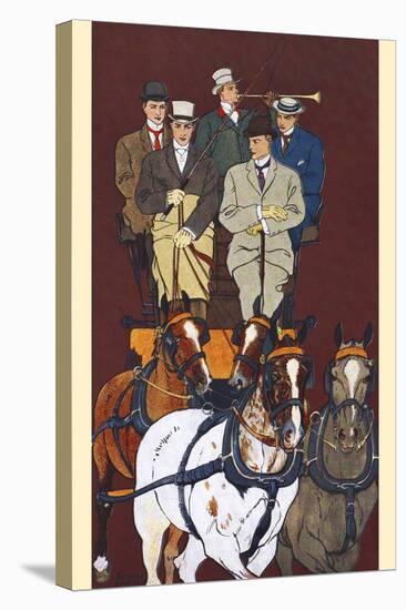 Five Men Riding in a Carriage Drawn by Four Horses-Edward Penfield-Stretched Canvas