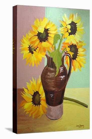 Five Sunflowers in a Tall Brown Jug-Joan Thewsey-Premier Image Canvas