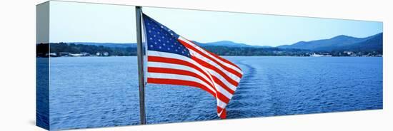 Flag and View from the Minne Ha Ha Steamboat, Lake George, New York State, USA-null-Stretched Canvas