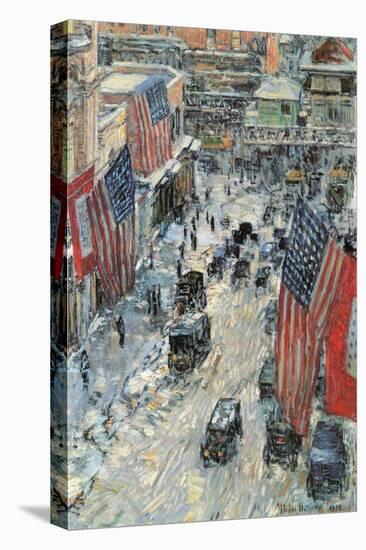 Flags on Fifth Avenue, Winter 1918-Childe Hassam-Stretched Canvas