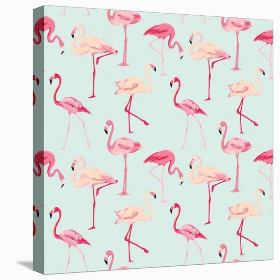 Flamingo Bird Background - Retro Seamless Pattern in Vector-woodhouse-Stretched Canvas