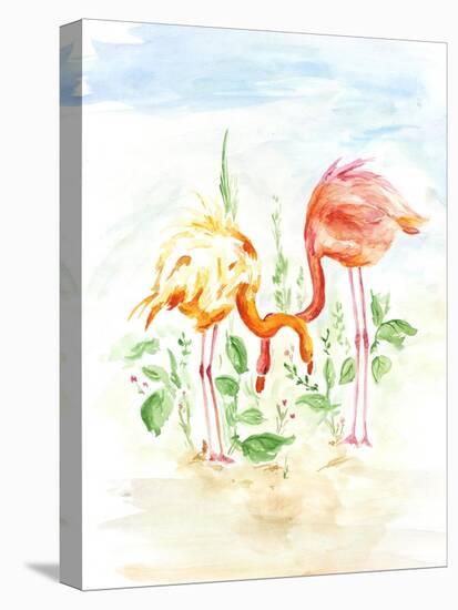 Flamingo Couple - Watercolor Illustration-venimo-Stretched Canvas