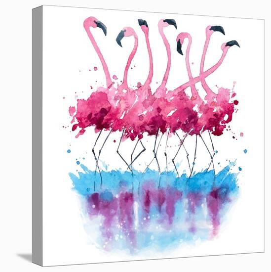 Flamingos Watercolor Painting-Kamieshkova-Stretched Canvas