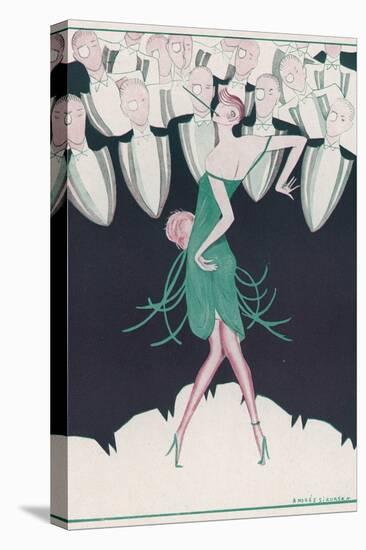 Flapper in a Green Dress Dances in Front of a Group of Men in Evening Dress-Andree Sikorska-Premier Image Canvas