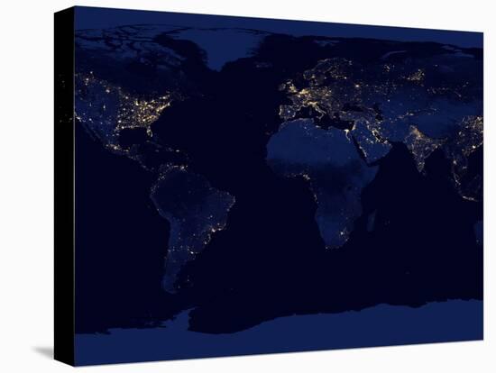 Flat Map of Earth Showing City Lights of the World at Night-Stocktrek Images-Premier Image Canvas