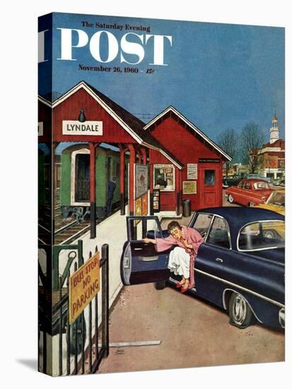 "Flat Tire at the Commuter Station," Saturday Evening Post Cover, November 26, 1960-Amos Sewell-Premier Image Canvas