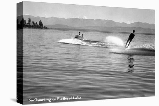 Flathead Lake, Montana, View of a Man Water-Skiing, Couple in Speedboat-Lantern Press-Stretched Canvas