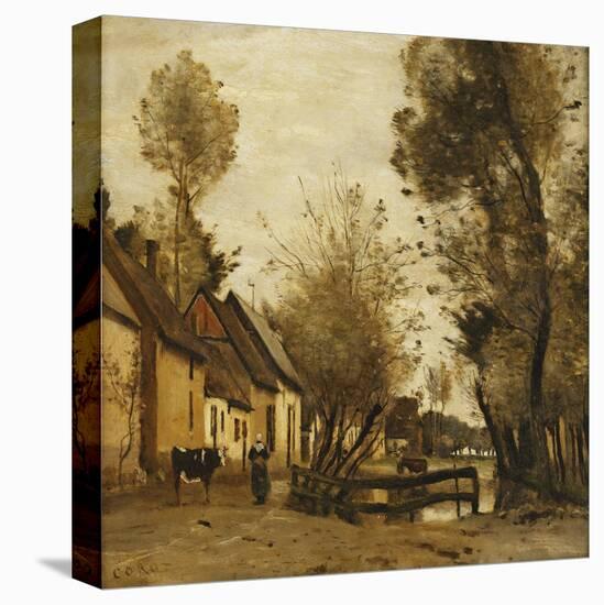 Flesselles, Street with Peasant and Cow-Jean-Baptiste-Camille Corot-Premier Image Canvas