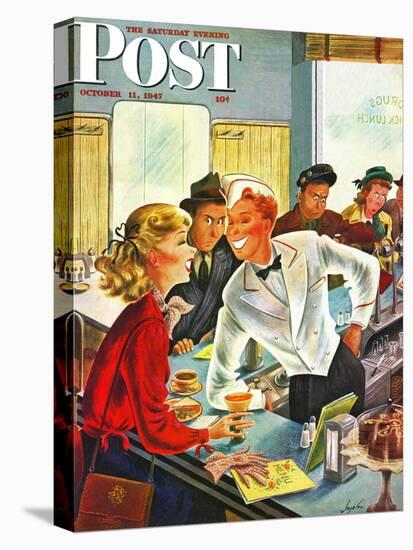 "Flirting Soda Jerk," Saturday Evening Post Cover, October 11, 1947-Constantin Alajalov-Premier Image Canvas