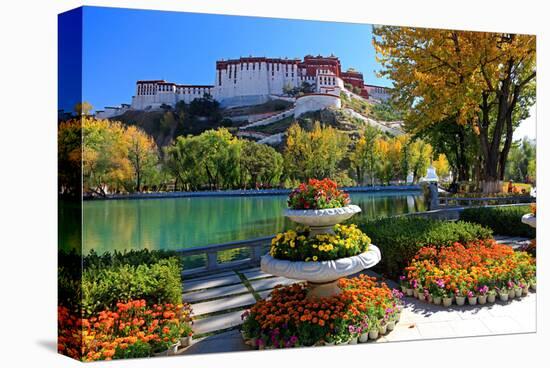 Floral Decorations at the Small Pond with Potala Palace seen from the North-null-Stretched Canvas