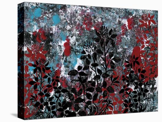 Floral Pattern Blues Reds Black-Bee Sturgis-Stretched Canvas