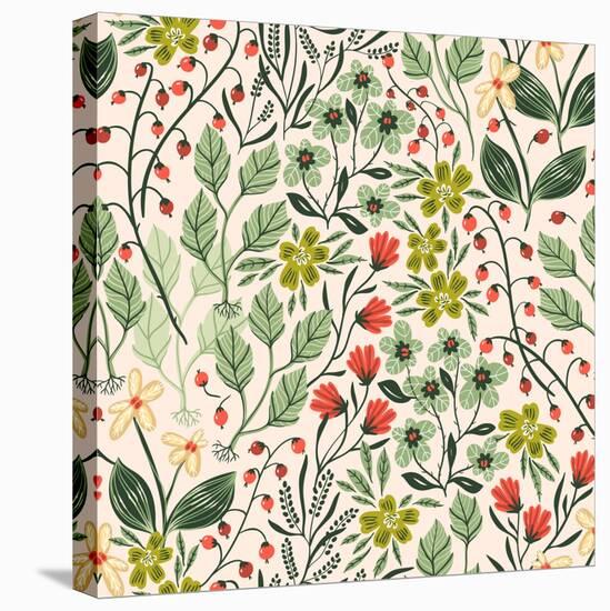 Floral Pattern with Colorful Summer Plants and Flowers-Anna Paff-Stretched Canvas
