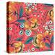 Floral Pattern with Vintage Blooming Flowers on a Red Background-Anna Paff-Stretched Canvas