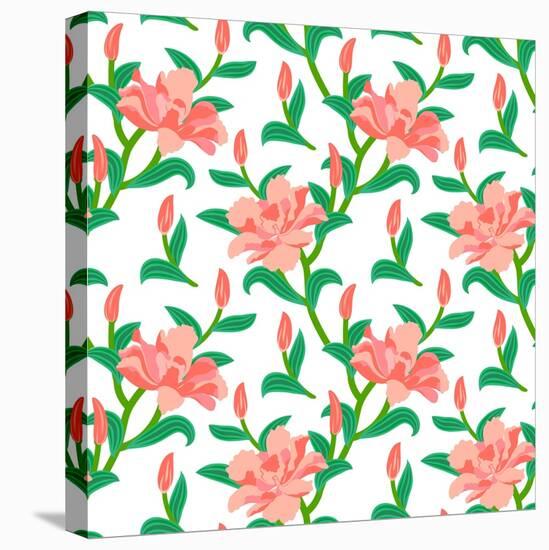 Floral Seamless Vector Pattern with Peony Flowers-tukkki-Stretched Canvas