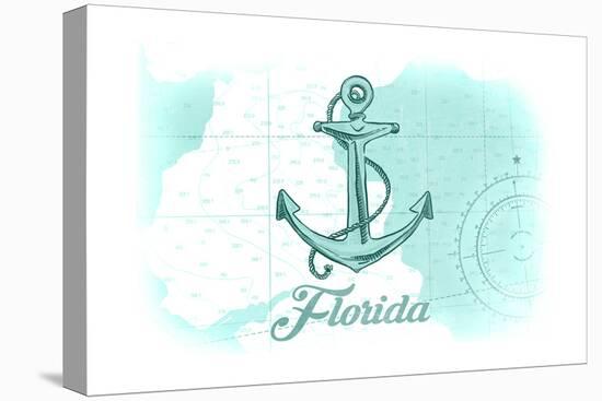 Florida - Anchor - Teal - Coastal Icon-Lantern Press-Stretched Canvas