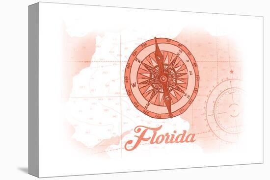 Florida - Compass - Coral - Coastal Icon-Lantern Press-Stretched Canvas