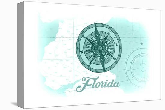 Florida - Compass - Teal - Coastal Icon-Lantern Press-Stretched Canvas