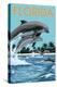 Florida - Dolphins Jumping-Lantern Press-Stretched Canvas