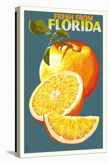 Florida - Fresh Oranges - Letterpress-Lantern Press-Stretched Canvas