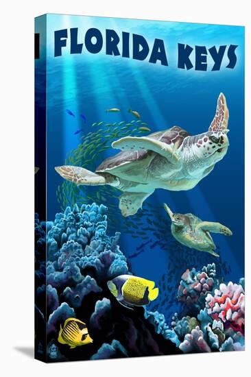 Florida Keys, Florida - Sea Turtle Swimming-Lantern Press-Stretched Canvas