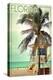 Florida - Lifeguard Shack and Palm-Lantern Press-Stretched Canvas