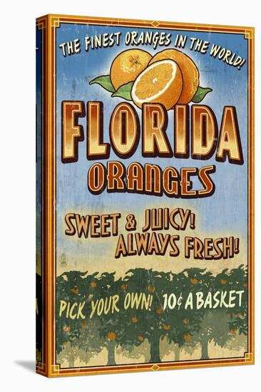 Florida - Orange Orchard Sign-Lantern Press-Stretched Canvas