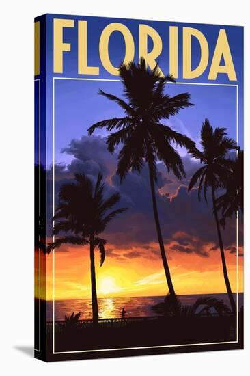 Florida - Palms and Sunset-Lantern Press-Stretched Canvas