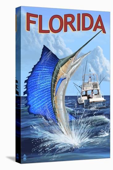 Florida - Sailfish Scene-Lantern Press-Stretched Canvas