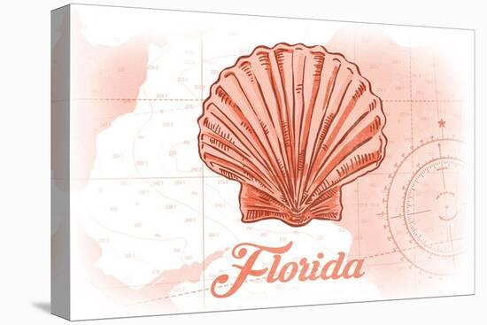 Florida - Scallop Shell - Coral - Coastal Icon-Lantern Press-Stretched Canvas
