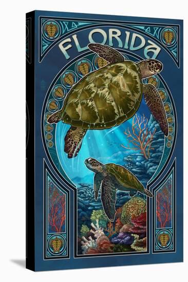 Florida - Sea Turtle Art Nouveau-Lantern Press-Stretched Canvas