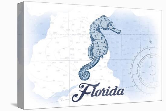 Florida - Seahorse - Blue - Coastal Icon-Lantern Press-Stretched Canvas