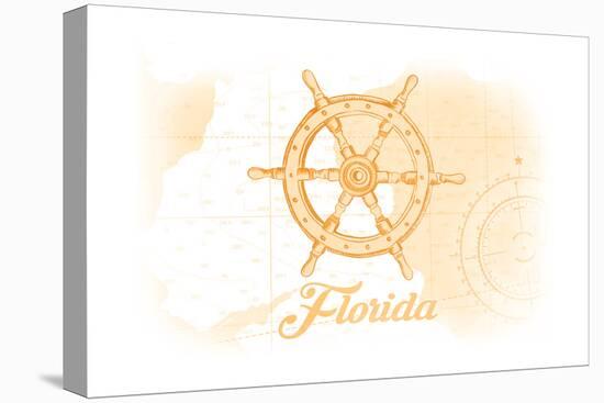 Florida - Ship Wheel - Yellow - Coastal Icon-Lantern Press-Stretched Canvas