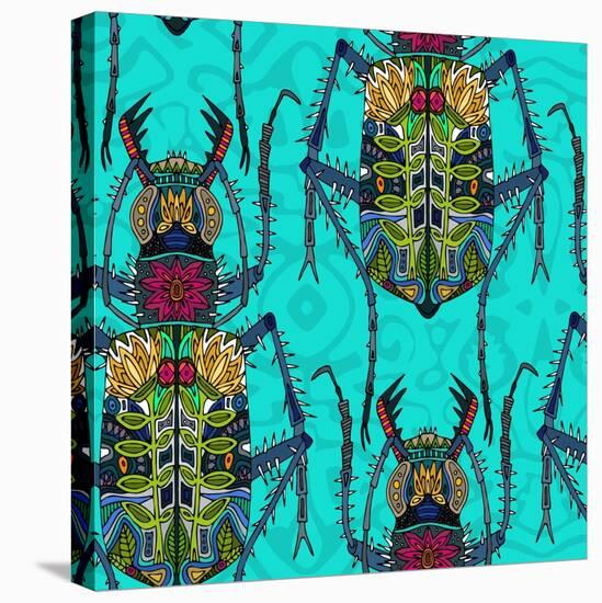 Flower Beetle Turquoise-Sharon Turner-Stretched Canvas