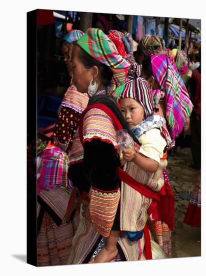 Flower Hmong Woman Carrying Baby on Her Back, Bac Ha Sunday Market, Lao Cai Province, Vietnam-null-Premier Image Canvas