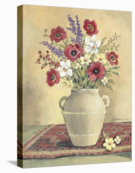 Flower On Red Mat 2-Betty Whiteaker-Stretched Canvas