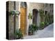 Flower Pots and Potted Plants Decorate a Narrow Street in Tuscan Village, Pienza, Italy-Dennis Flaherty-Premier Image Canvas