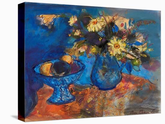 Flowers and Fruit on Blue and Orange (Ink and Watercolour)-Ann Oram-Premier Image Canvas