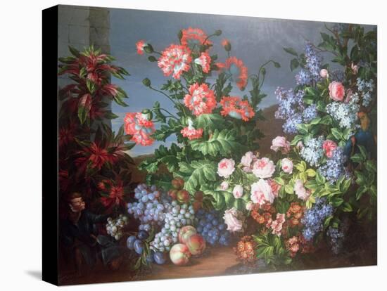 Flowers, Fruit with a Monkey and a Parrot-Jean-Baptiste Monnoyer-Premier Image Canvas