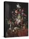 Flowers in a Glass Vase on a Draped Table, with a Silver Tazza, Fruit, Insects and Birds-Jan Davidsz de Heem-Premier Image Canvas