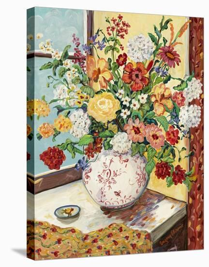 Flowers in Red and White Vase-Suzanne Etienne-Stretched Canvas