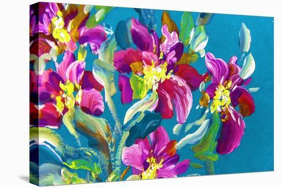 Flowers on a Green Background-KoliadzynskaIryna-Stretched Canvas