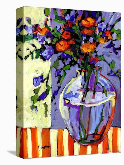 Flowers on a Striped Tablecloth-Patty Baker-Stretched Canvas