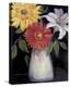 Flowers on Black II-Shari White-Stretched Canvas